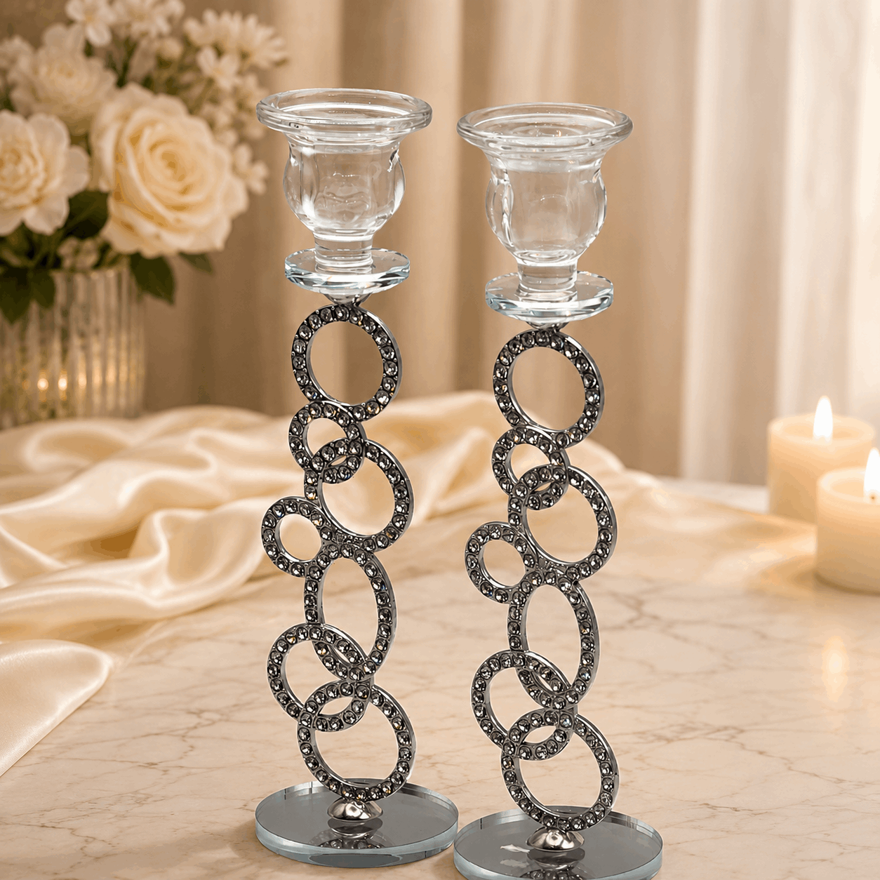 Candlesticks - Crystal Shabbat & Yom Tov Candlesticks | Crystal Circle Design