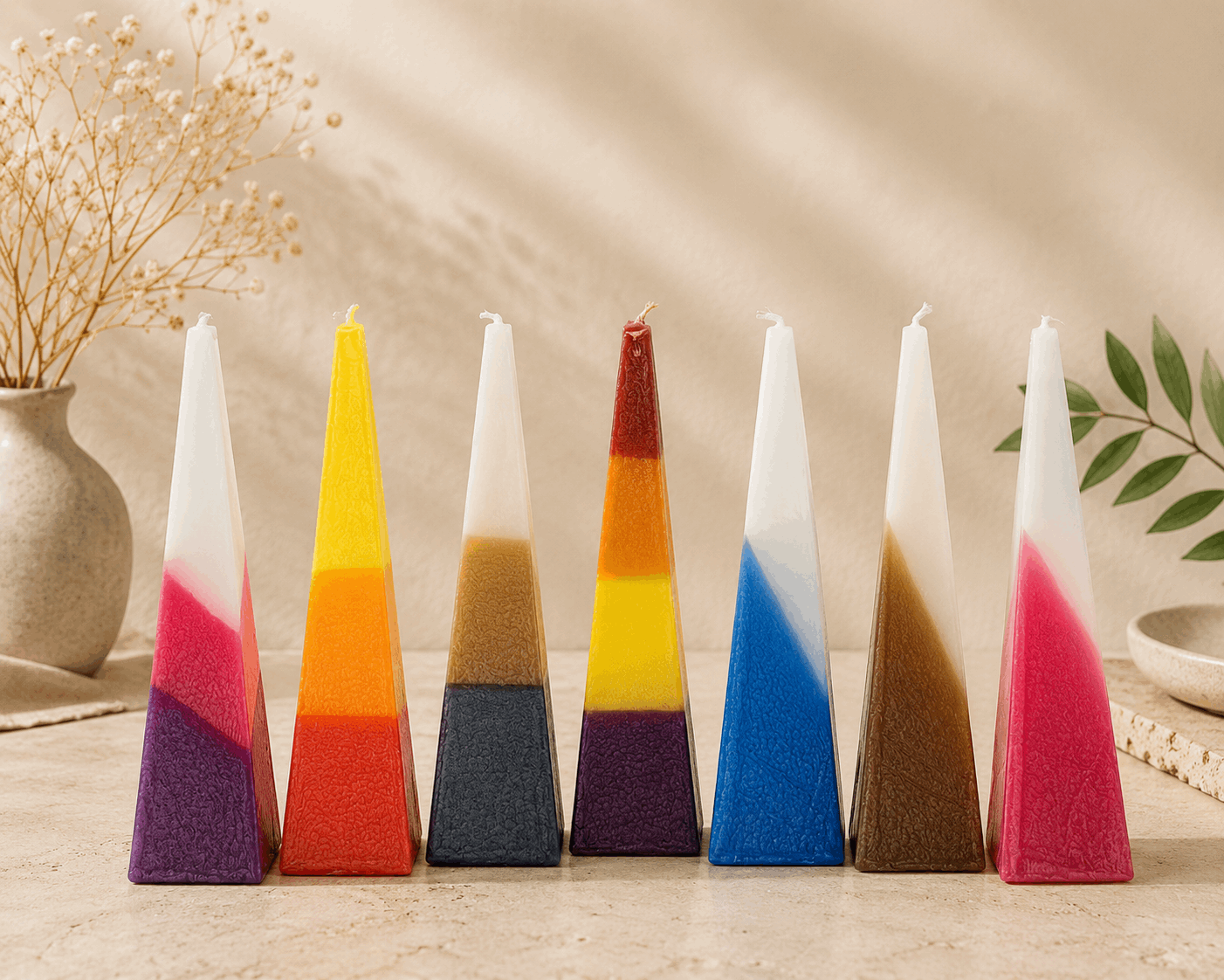 Havdalah Candle - Modern Pyramid Design Multicolor