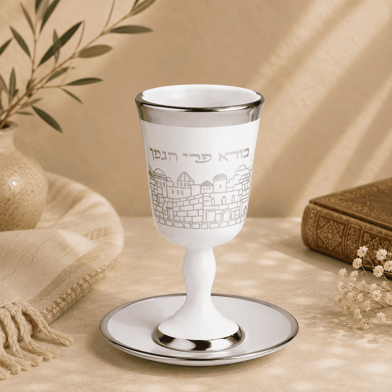 Kiddush Cup - Jerusalem Silver with Saucer
