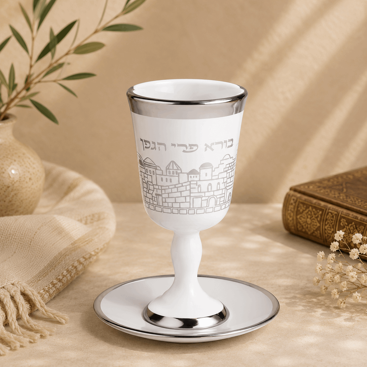 Kiddush Cup - Jerusalem Silver with Saucer