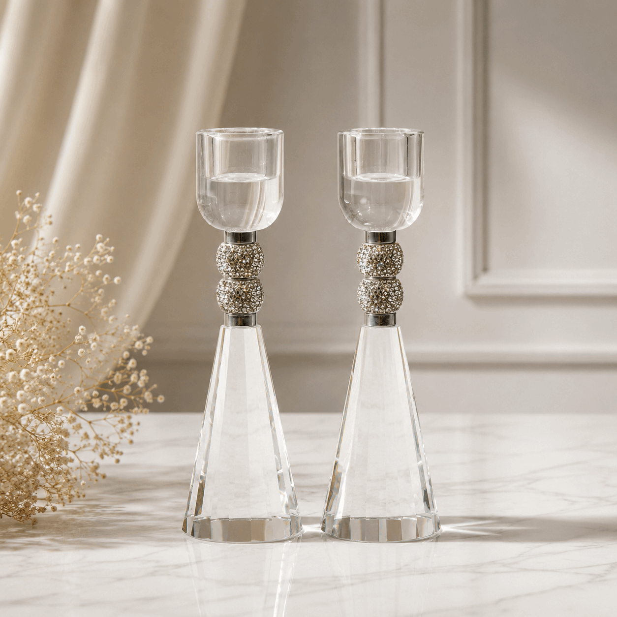 Candlesticks - Crystal Shabbat & Yom Tov Candlesticks | Crystal Bead Design