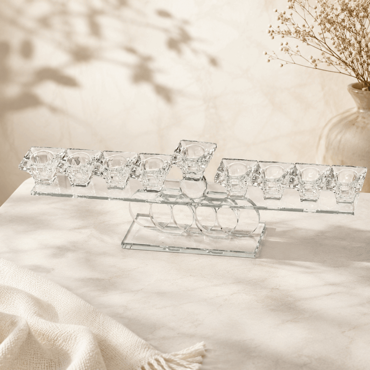 Hanukkiah – Halo Crystal Hanukkah Menorah | Colorful or Clear Crystal Edition
