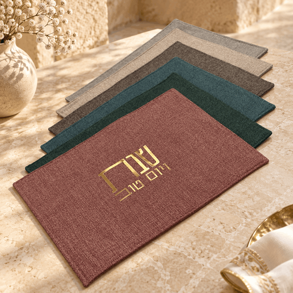 Challah Cover – Linen Shabbat & Yom Tov Challah Cover | Gold & Silver Hebrew Design