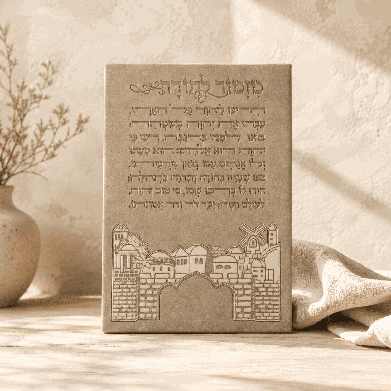 Mizmor LeTodah Wall Hanging - 3D Faux Leather Jerusalem Design