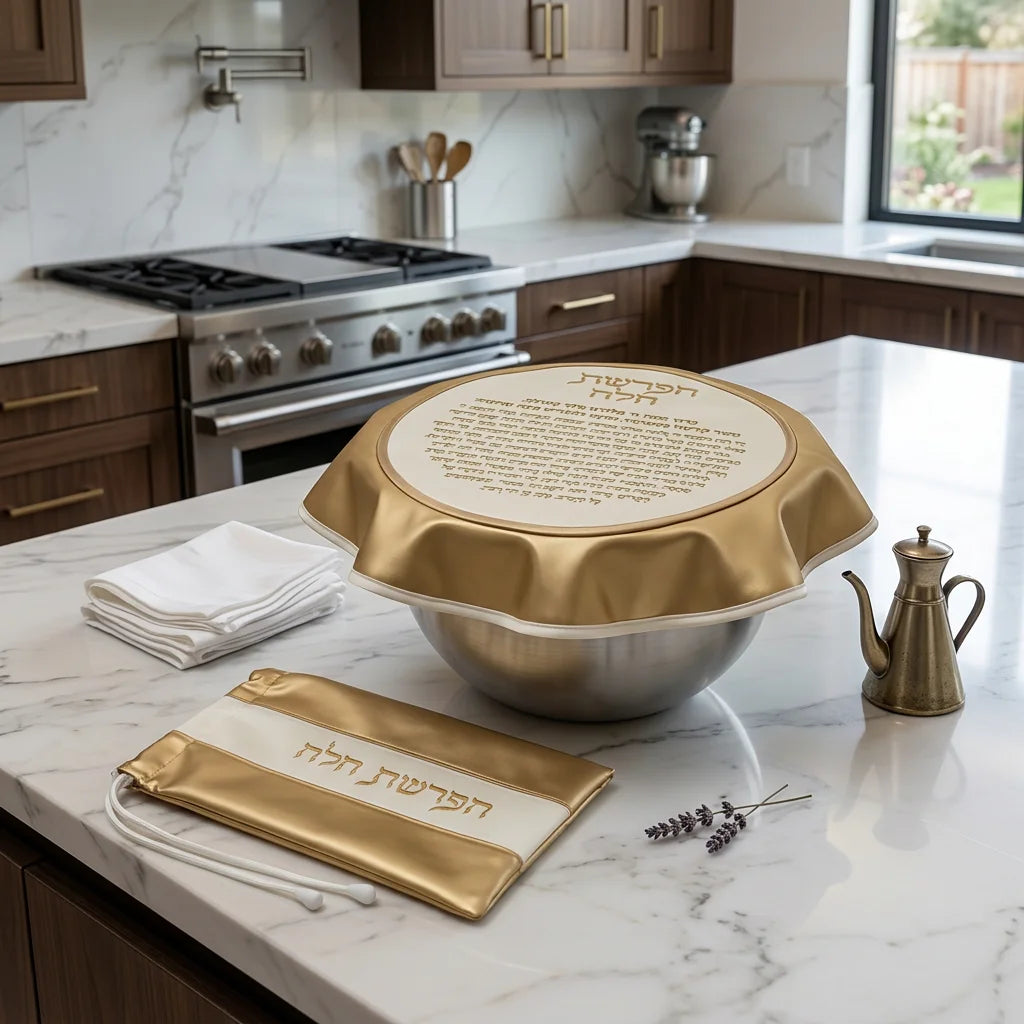 Hafrashat Challah Set – Bowl Cover & Matching Pouch | Gold or Rose Gold