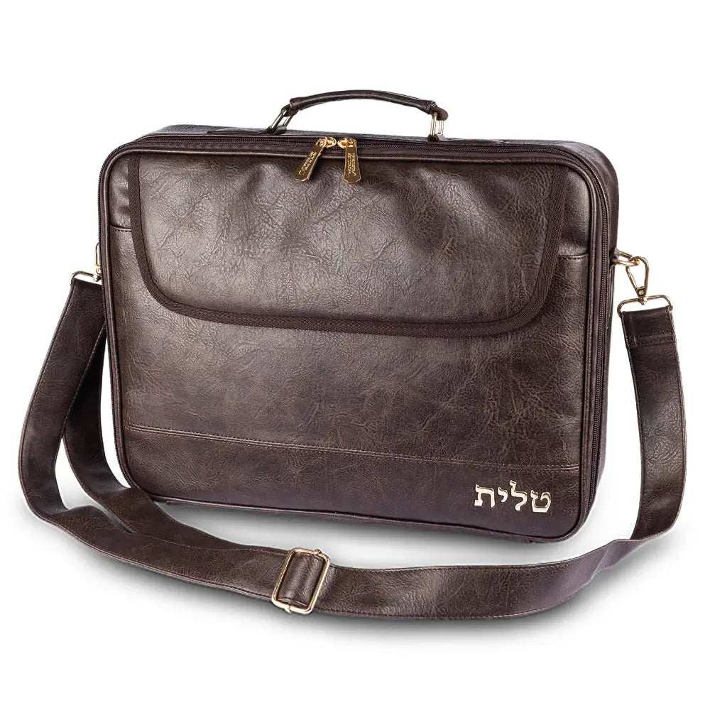 Tallit Bag - Luxury Brown faux leather with Shoulder Strap