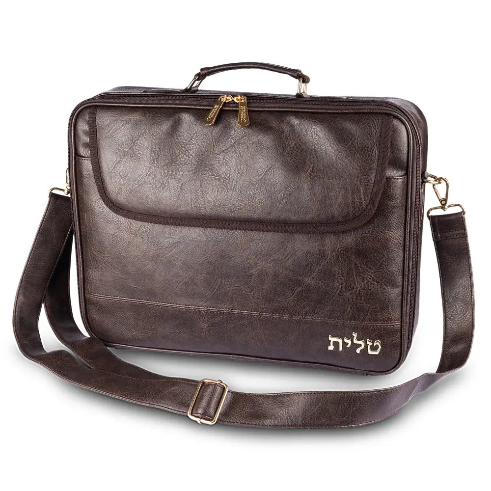 Tallit Bag - Luxury Brown faux leather with Shoulder Strap