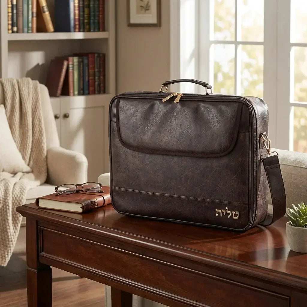 Tallit Bag - Luxury Brown faux leather with Shoulder Strap