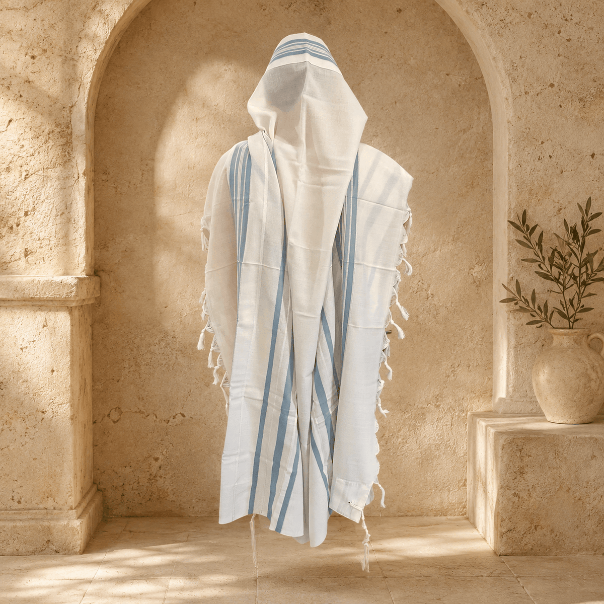 Tallit Tashbetz Bright Blue - 100% Rehelim Wool - Mishkan HaTchelet