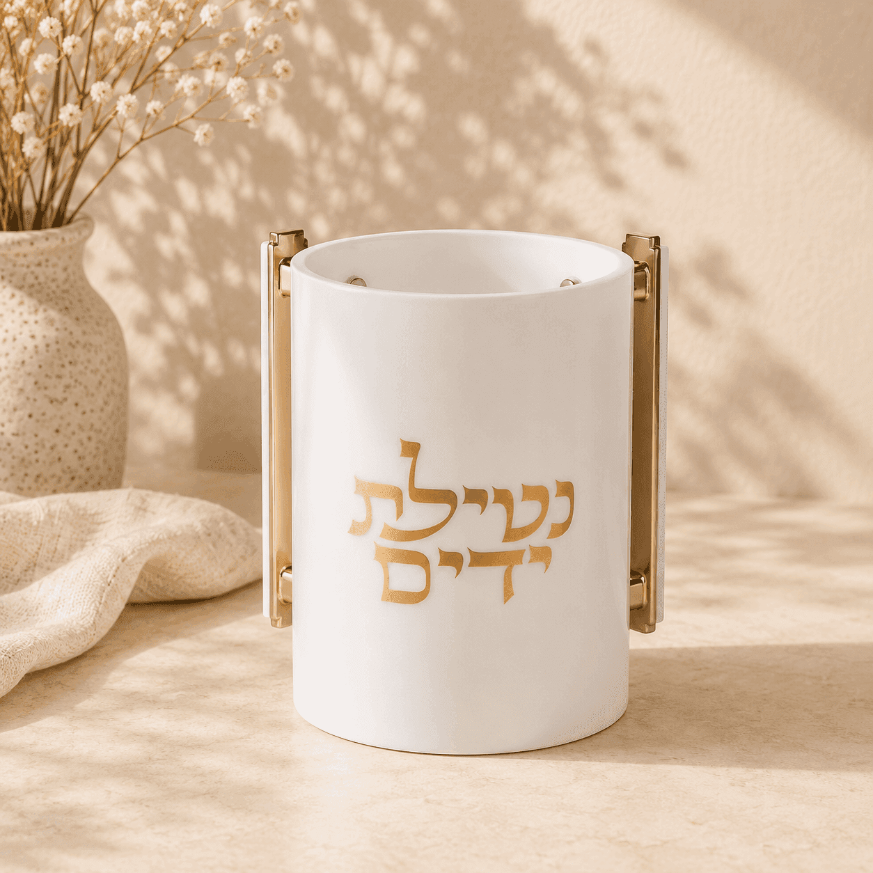 Netilat Yadayim Washing Cup - Luxury White & Gold Acrylic