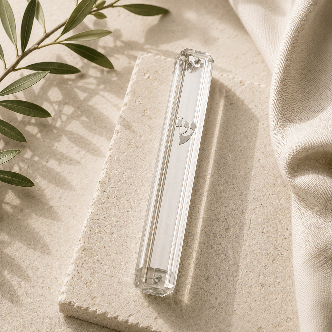 Mezuzah Case – Clear Plastic Mezuzah with Gold or Silver Shin | Fits 5.9" Klaf