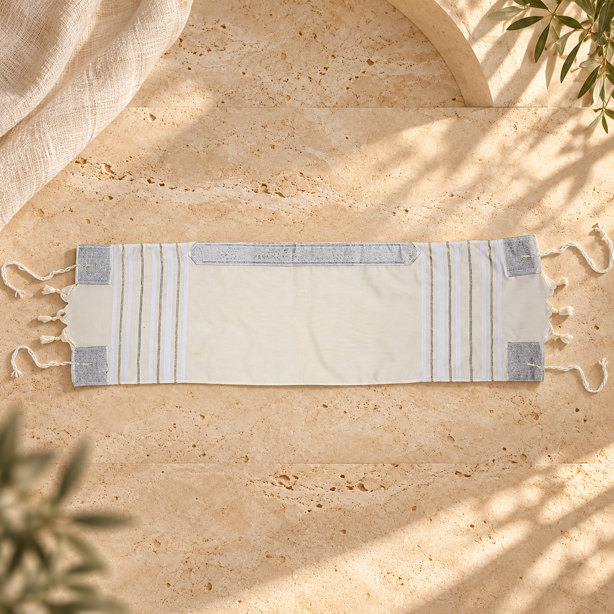 Children's Tallit Katan – Premium Acrylic Tzitzit for Boys | White & Silver Stripes, Chalaka Upsherin Tallit, Name Embroidery