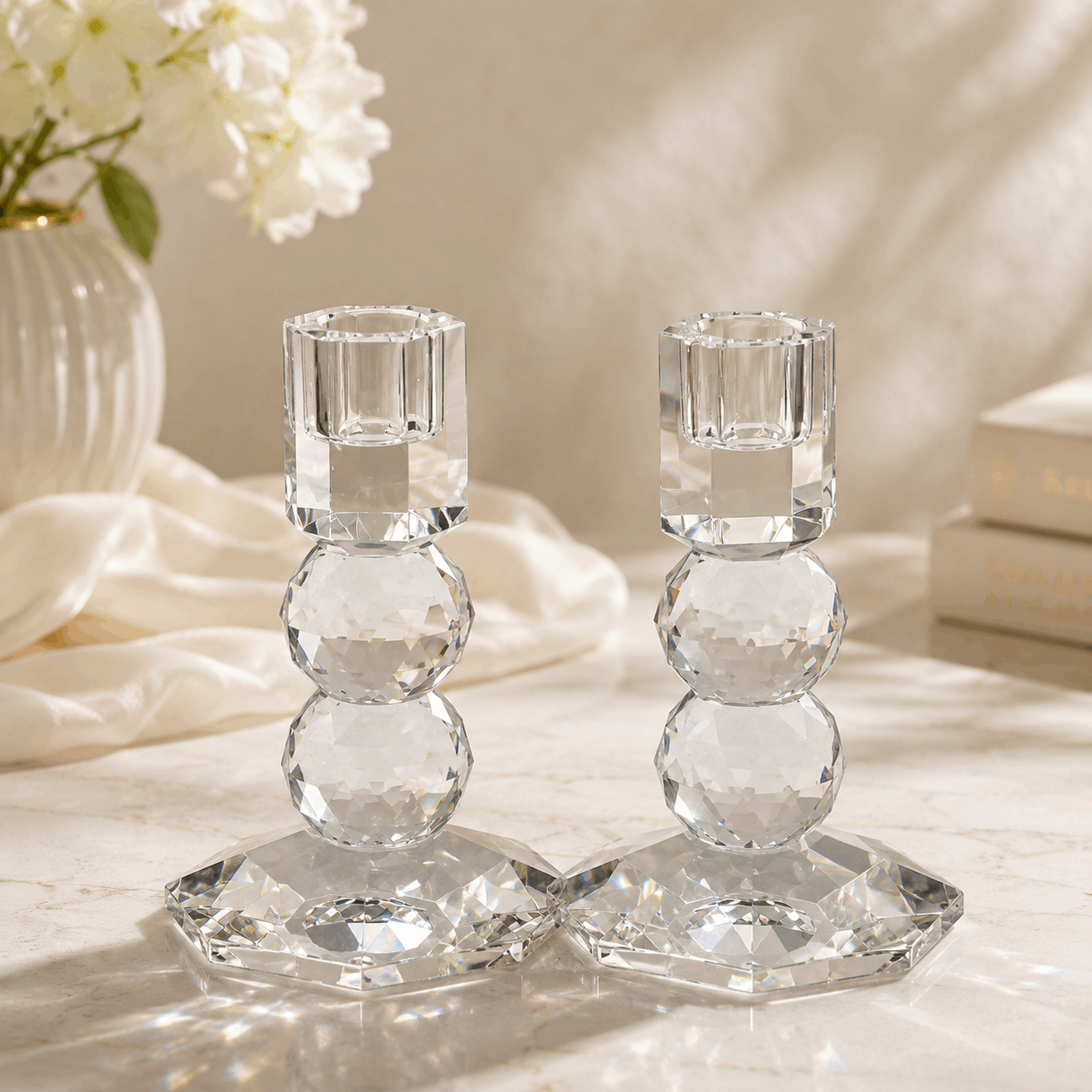 Candlesticks - Crystal Shabbat & Yom Tov Candlesticks | Faceted Sphere Design