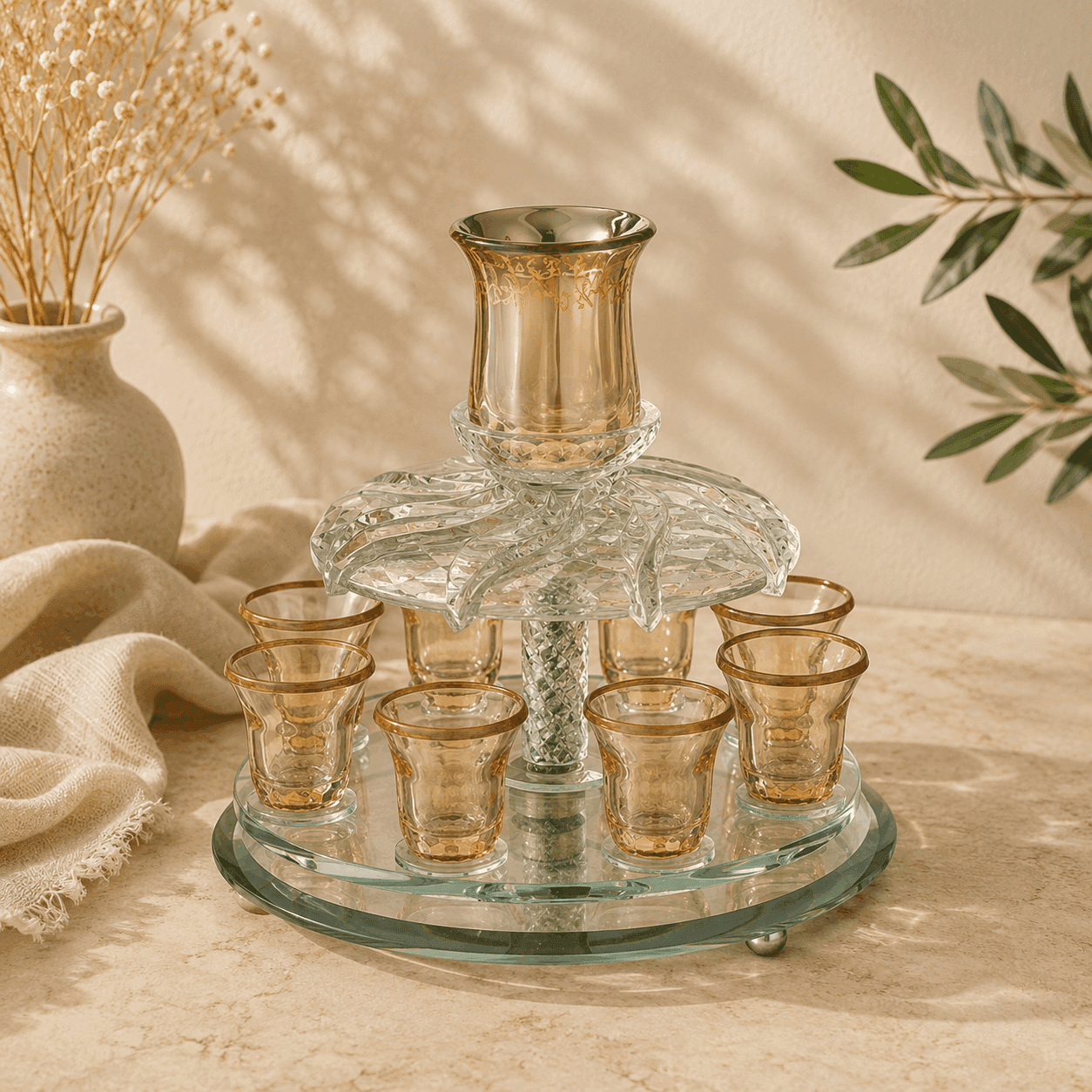 Rotating Crystal Wine Distributor - Gold Edition (8 Cups)