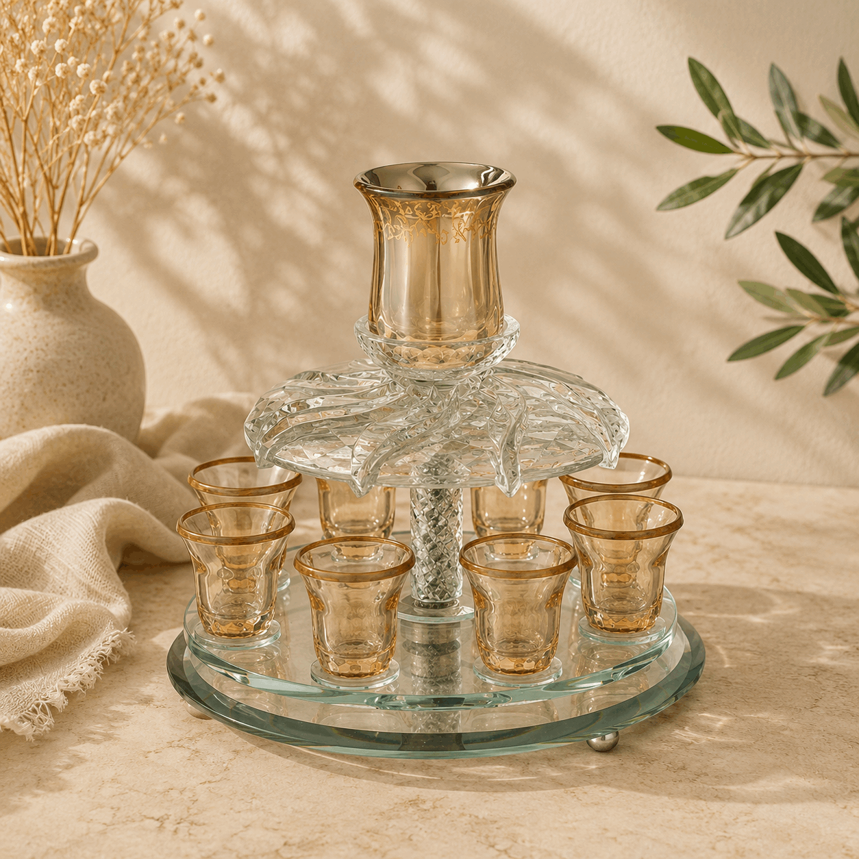 Rotating Crystal Wine Distributor - Gold Edition (8 Cups)