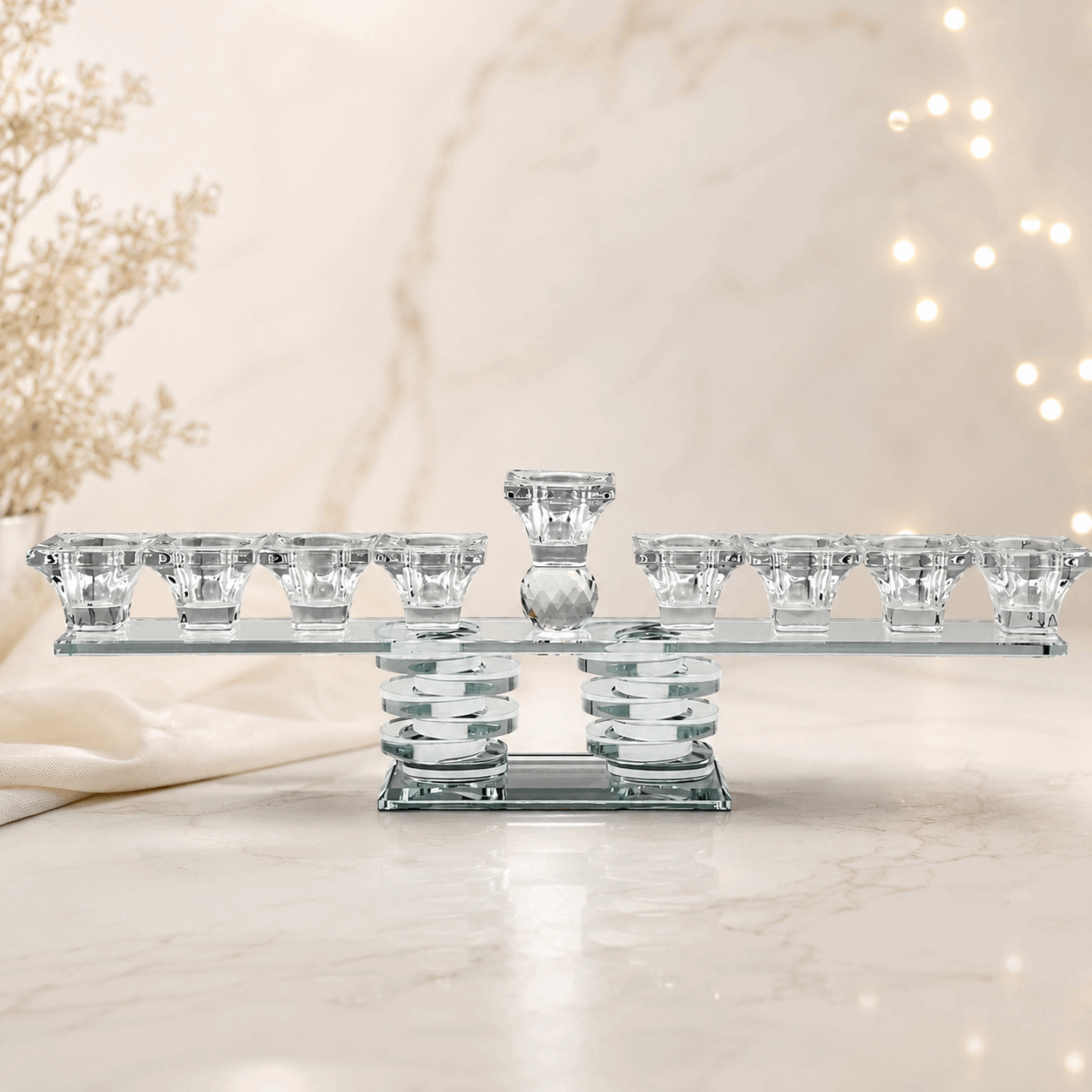 Hanukkiah – Twin Spiral Crystal Hanukkah Menorah | Colorful or Clear Crystal Edition