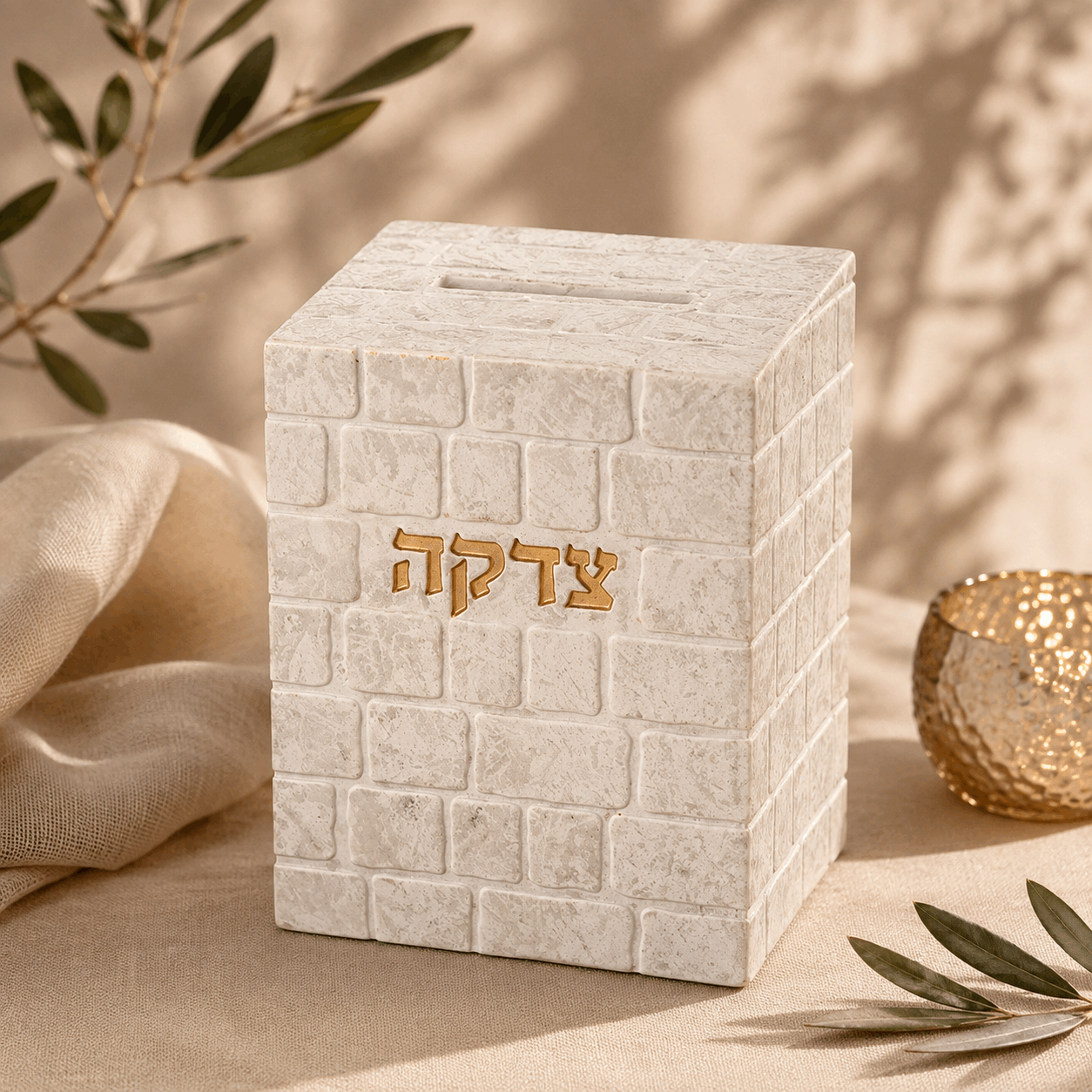 Tzedakah Box – Kotel Stone Design Polymer Charity Box | Jerusalem Judaica