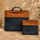 Tallit and Tefillin Bag with Handle Set - Genuine Leather Blue and Brown