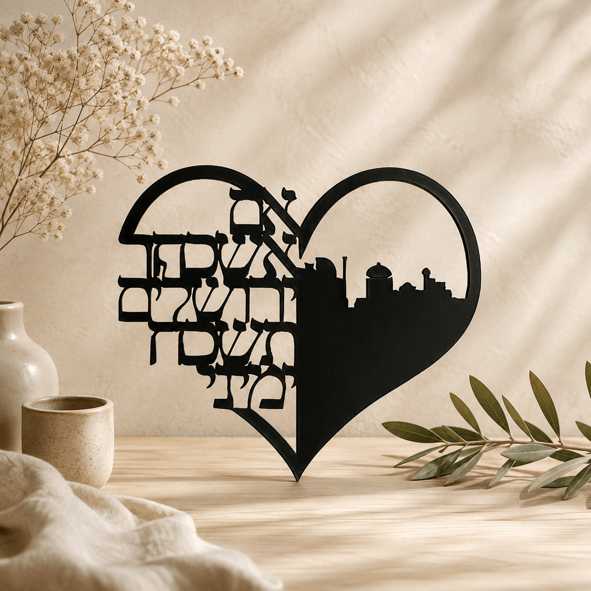 Im Eshkachech Yerushalayim Heart Metal Wall Hanging – Black Hebrew Metal Wall Décor for Jewish Home