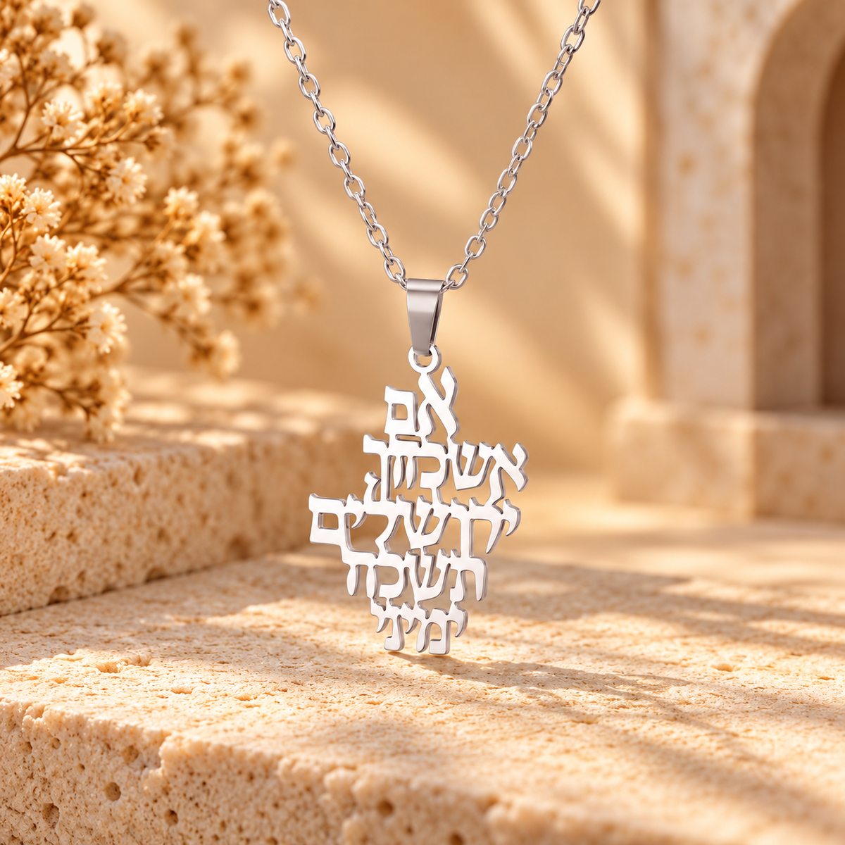 Im Eshkachech Yerushalayim Necklace – Stainless Steel Hebrew Jerusalem Pendant | Gold or Silver Jewish Jewelry