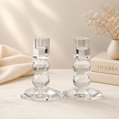 Candlesticks - Crystal Shabbat & Yom Tov Candlesticks | Faceted Sphere Design
