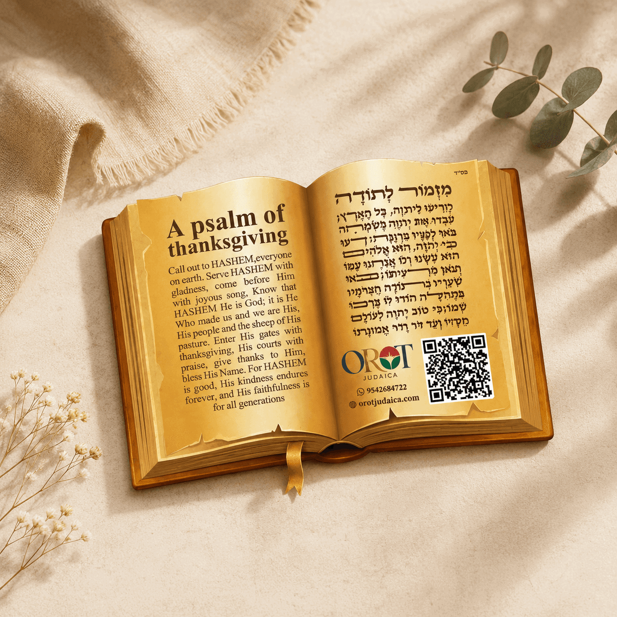 Mizmor LeTodah Magnet - Open Book Design