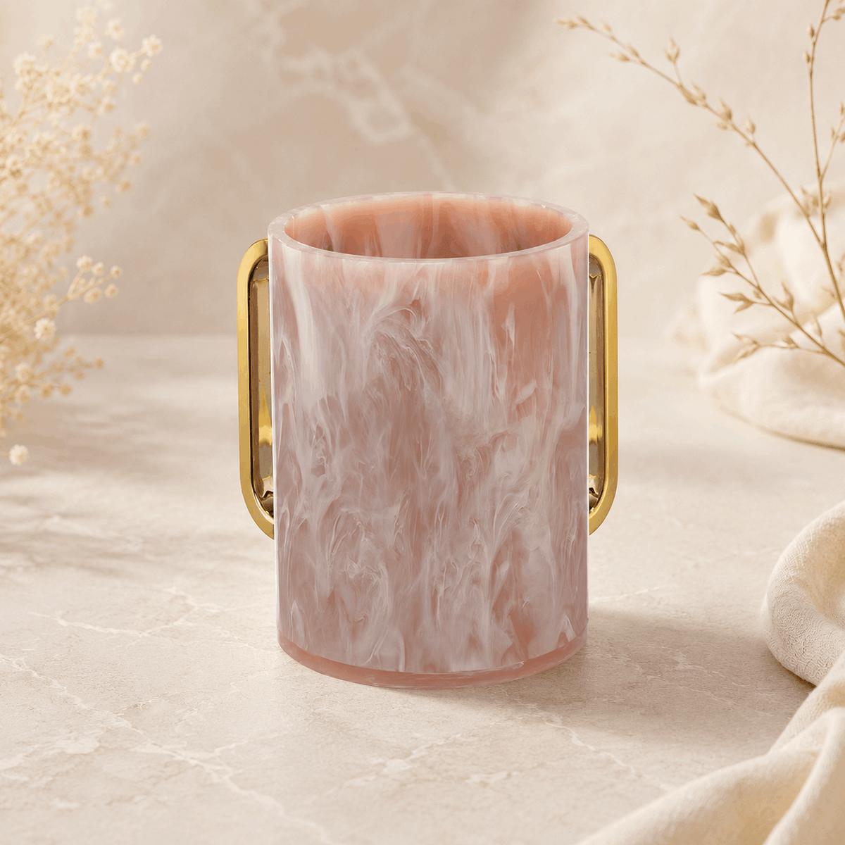 Netilat Yadayim Washing Cup - Marble Acrylic with Gold Handles