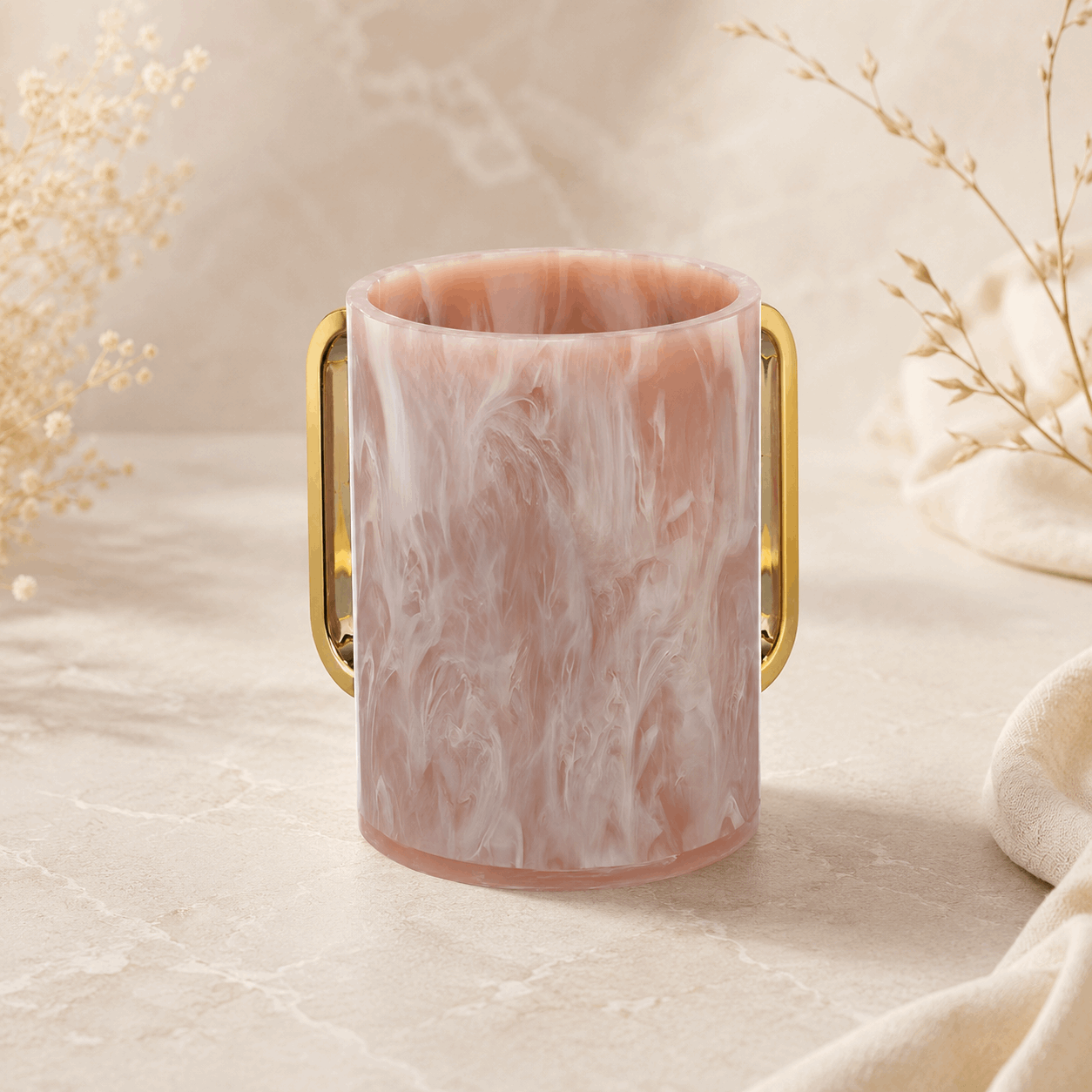 Netilat Yadayim Washing Cup - Marble Acrylic with Gold Handles