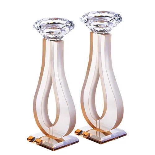 Compact Crystal Shabbat Candlesticks - Pair - Orot Judaica