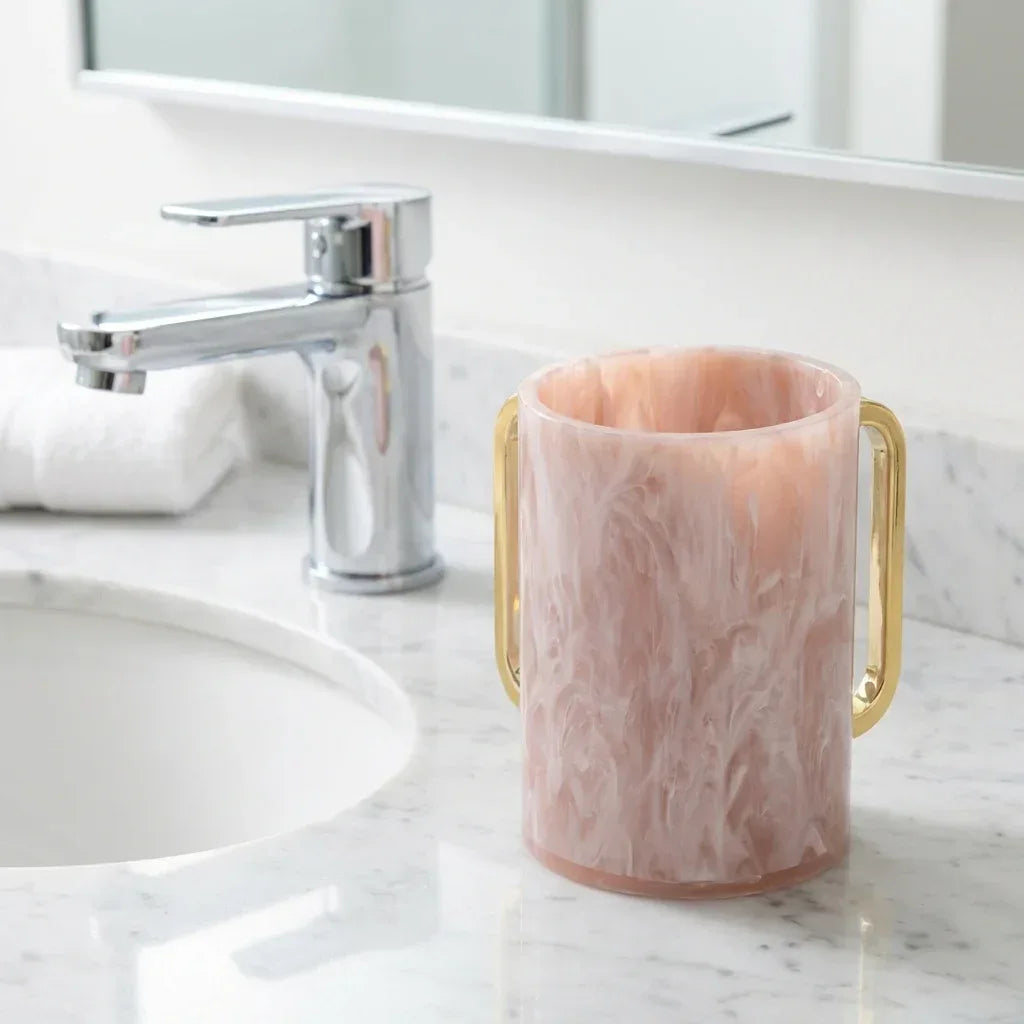 Netilat Yadayim Washing Cup - Marble Acrylic with Gold Handles - Orot Judaica