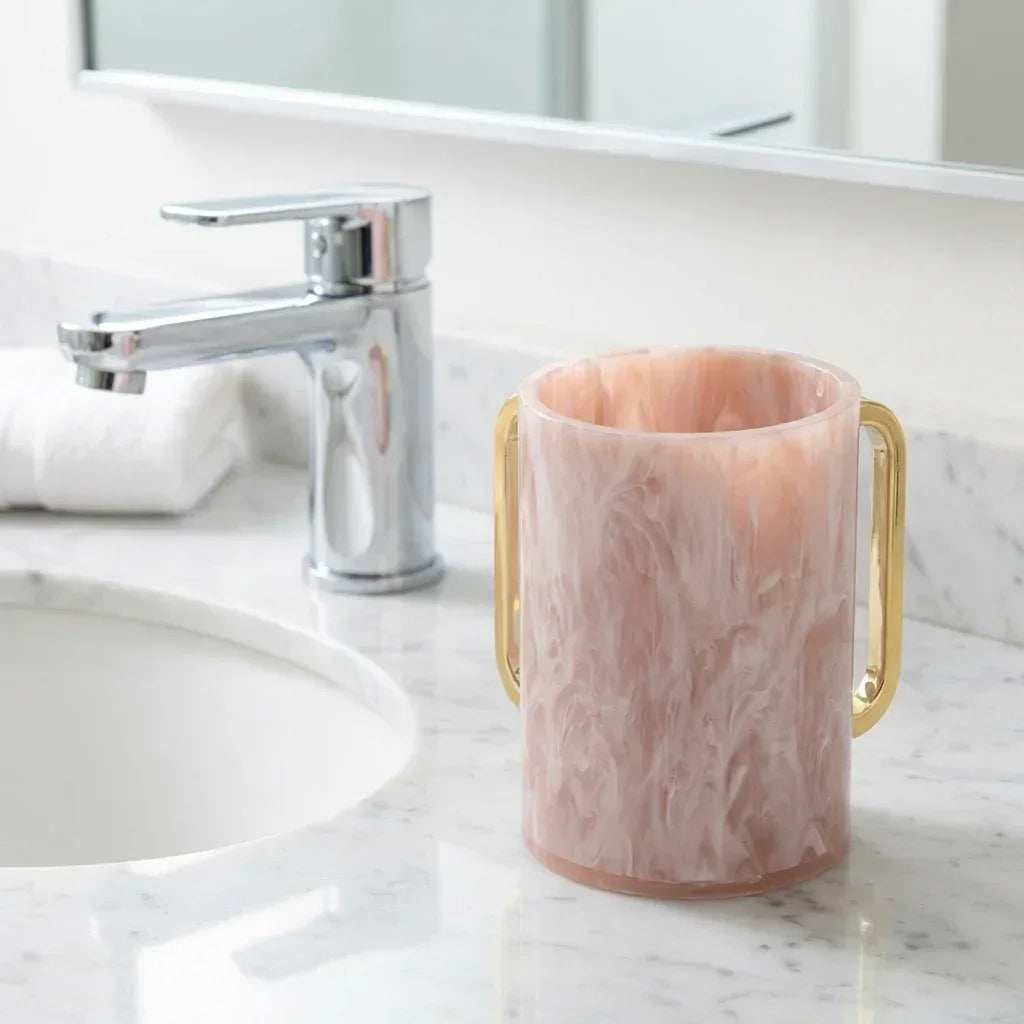 Netilat Yadayim Washing Cup - Marble Acrylic with Gold Handles - Orot Judaica