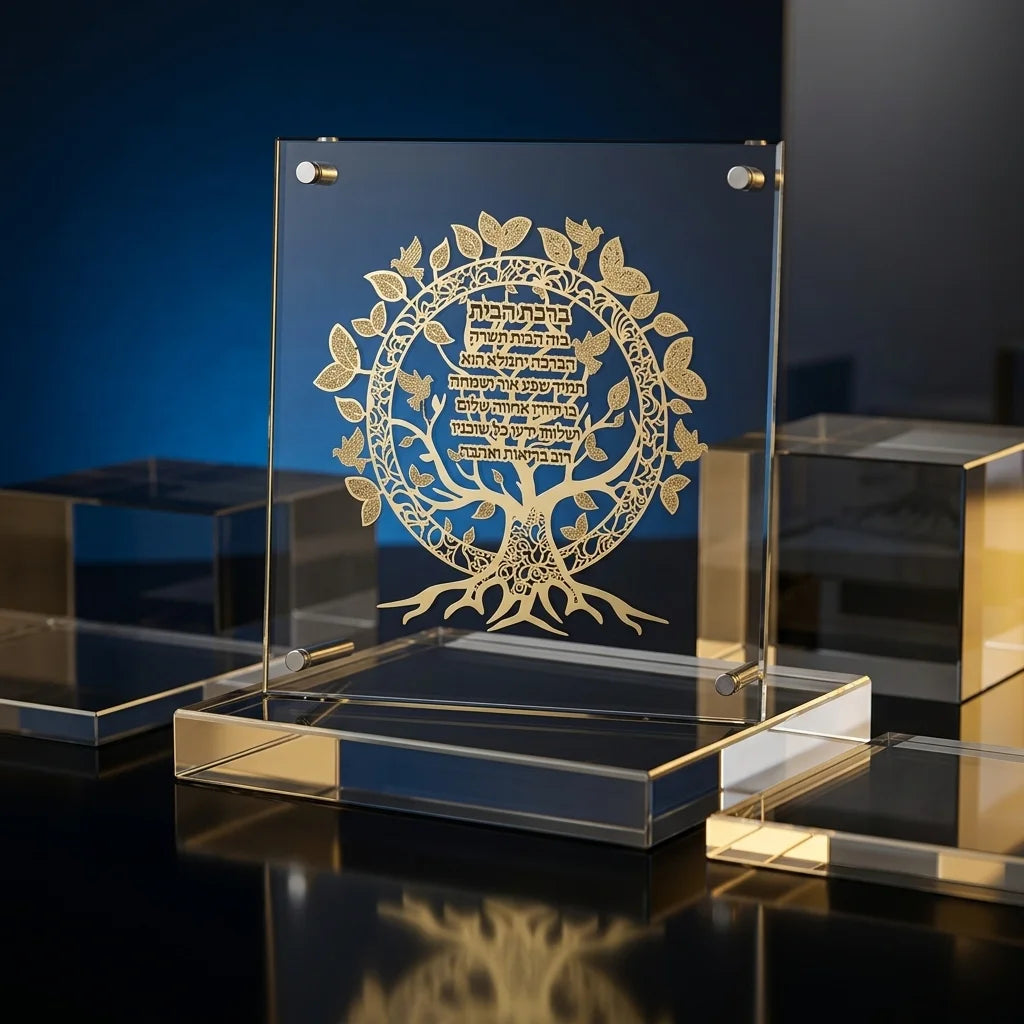 Birkat HaBayit – Acrylic Home Blessing with Gold Tree of Life Plaque