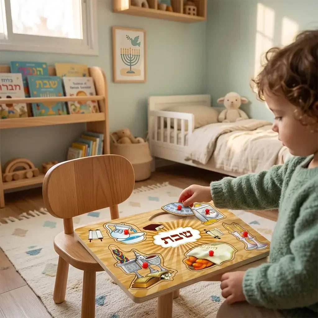 Wooden Shabbat Puzzle - Kids Educational Board