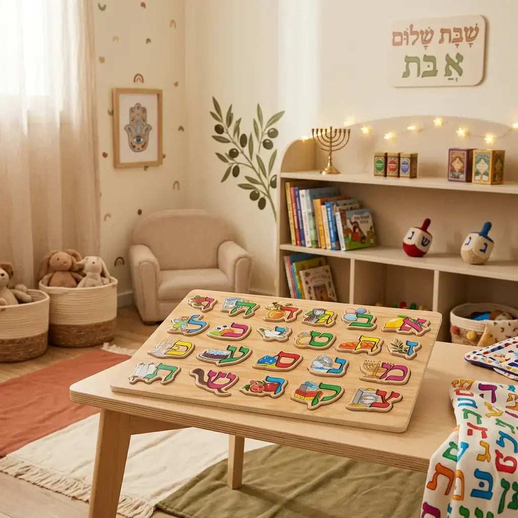 Hebrew Alphabet Wooden Puzzle - Colorful Alef-Bet Educational Toy