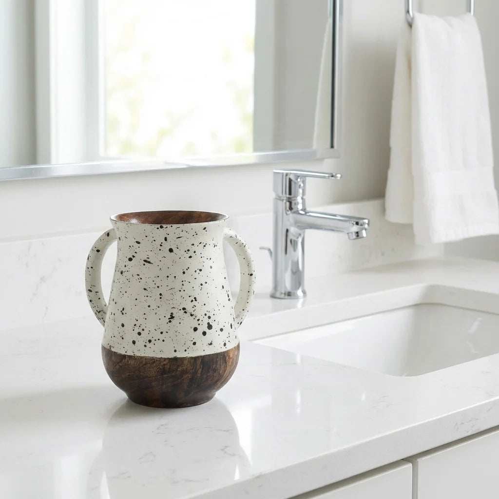 Netilat Yadayim Washing Cup - Compact Mango Wood Black Speckled