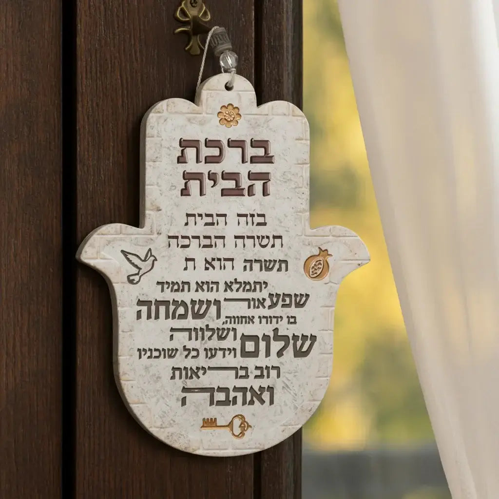 Hebrew Birkat HaBayit Hamsa Wall Decor – Stone Design