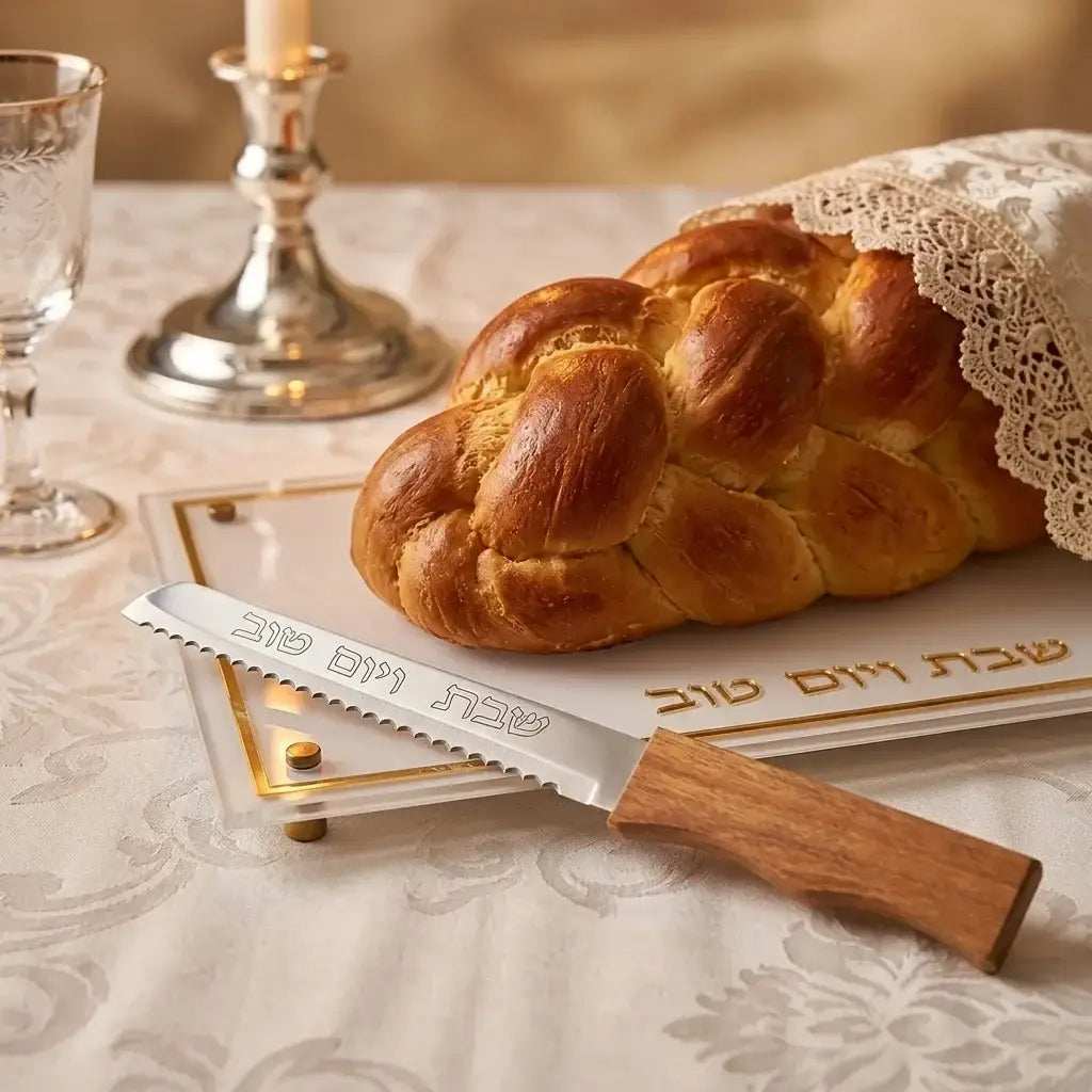 Challah Knife - Acacia Wood with “Shabbat & Yom Tov” Engraving