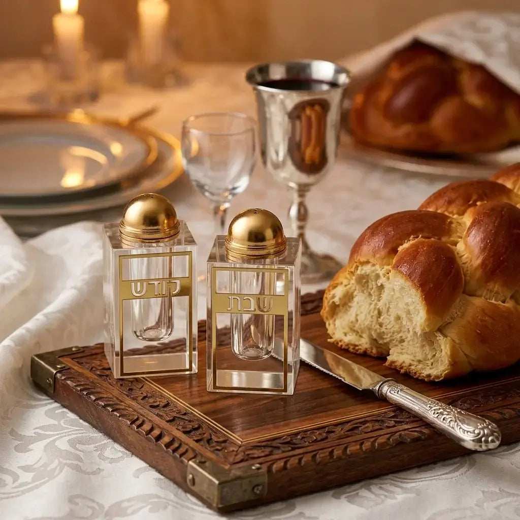 Salt Set - Crystal “Shabbat Kodesh” Gold