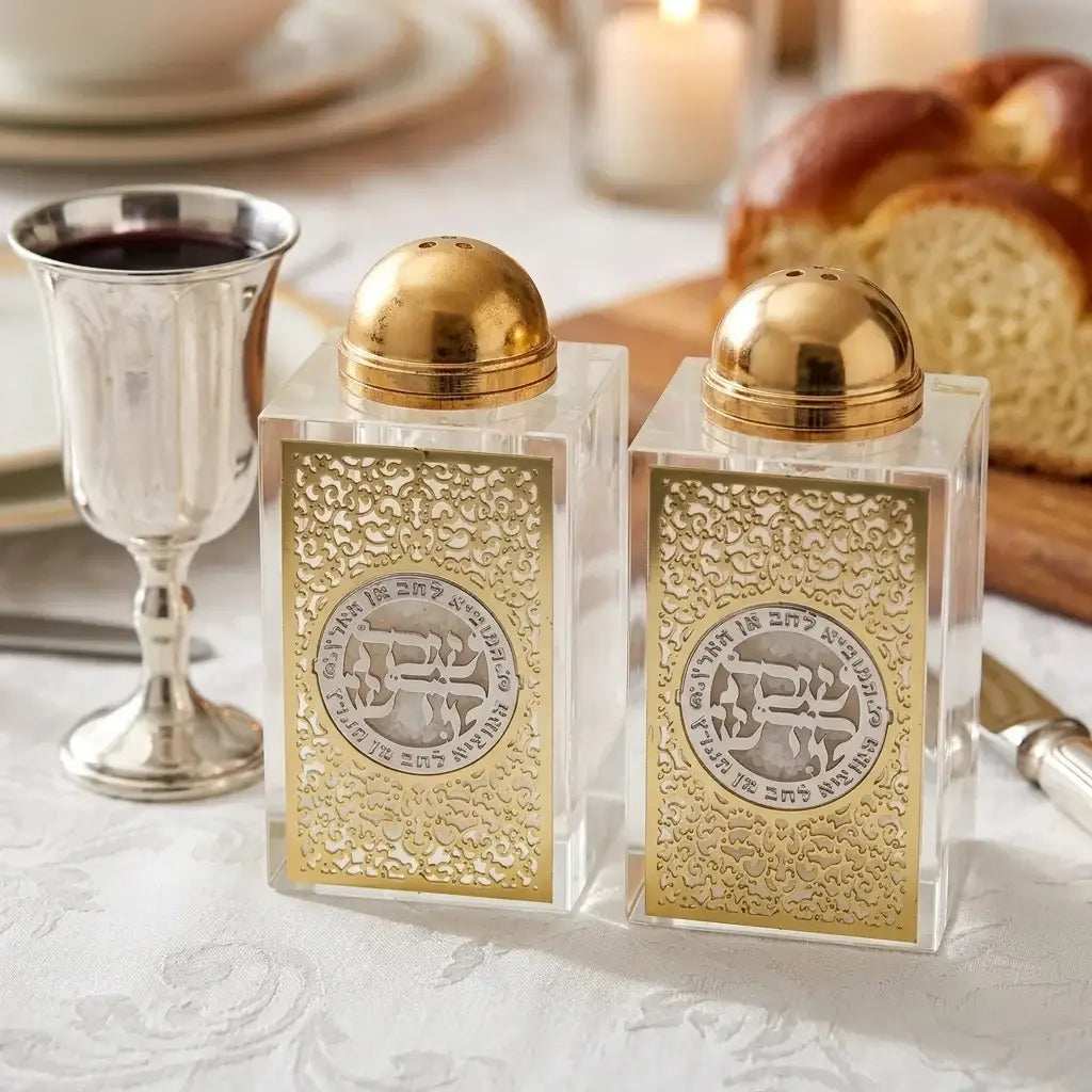 Salt Set - Crystal Filigree Gold & Silver “Shabbat Kodesh”