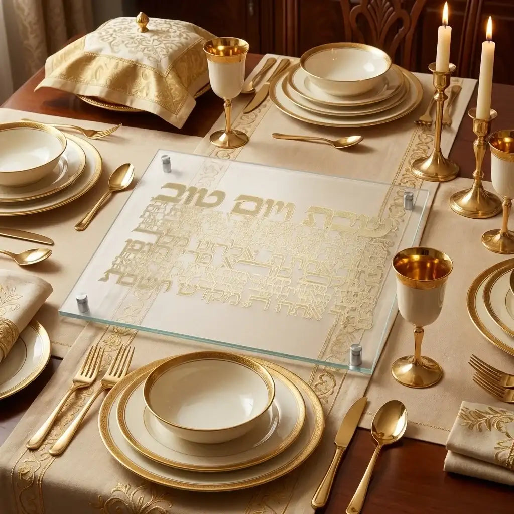 Challah Board – Glass Board | Yom HaShishi Gold Plaque Design