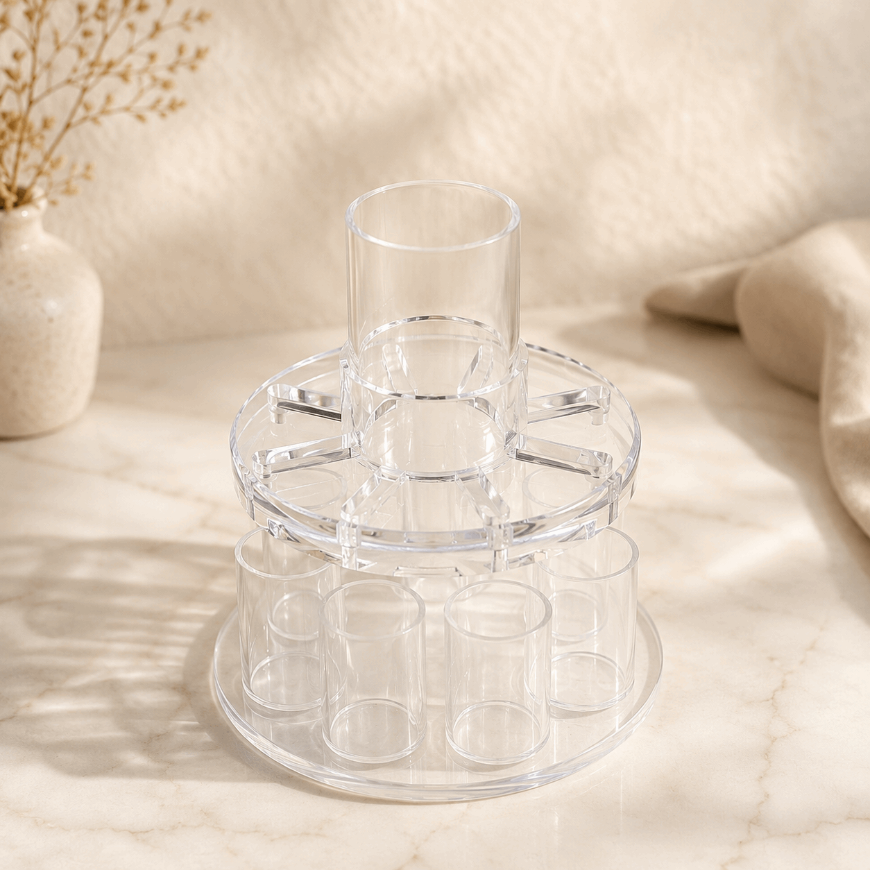 Kiddush Wine Fountain Set - Acrylic Kiddush Cup with 8 Wine Cups | Elegant Shabbat & Yom Tov Wine Dispenser