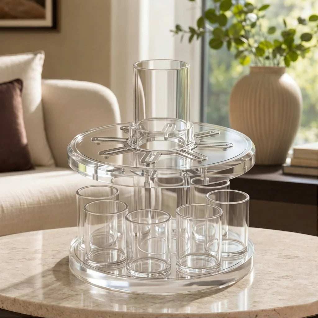 Acrylic Wine Distributor Set with 8 Cups - Silver Edition
