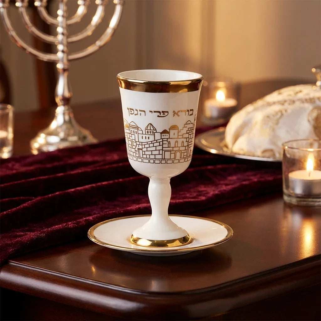 Kiddush Cup - Jerusalem Gold with Saucer