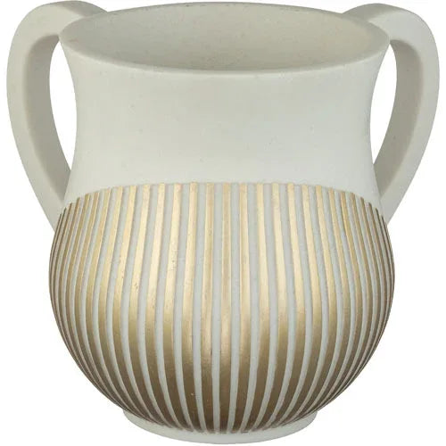 Netilat Yadayim Washing Cup - White & Gold Polyresin - Orot Judaica