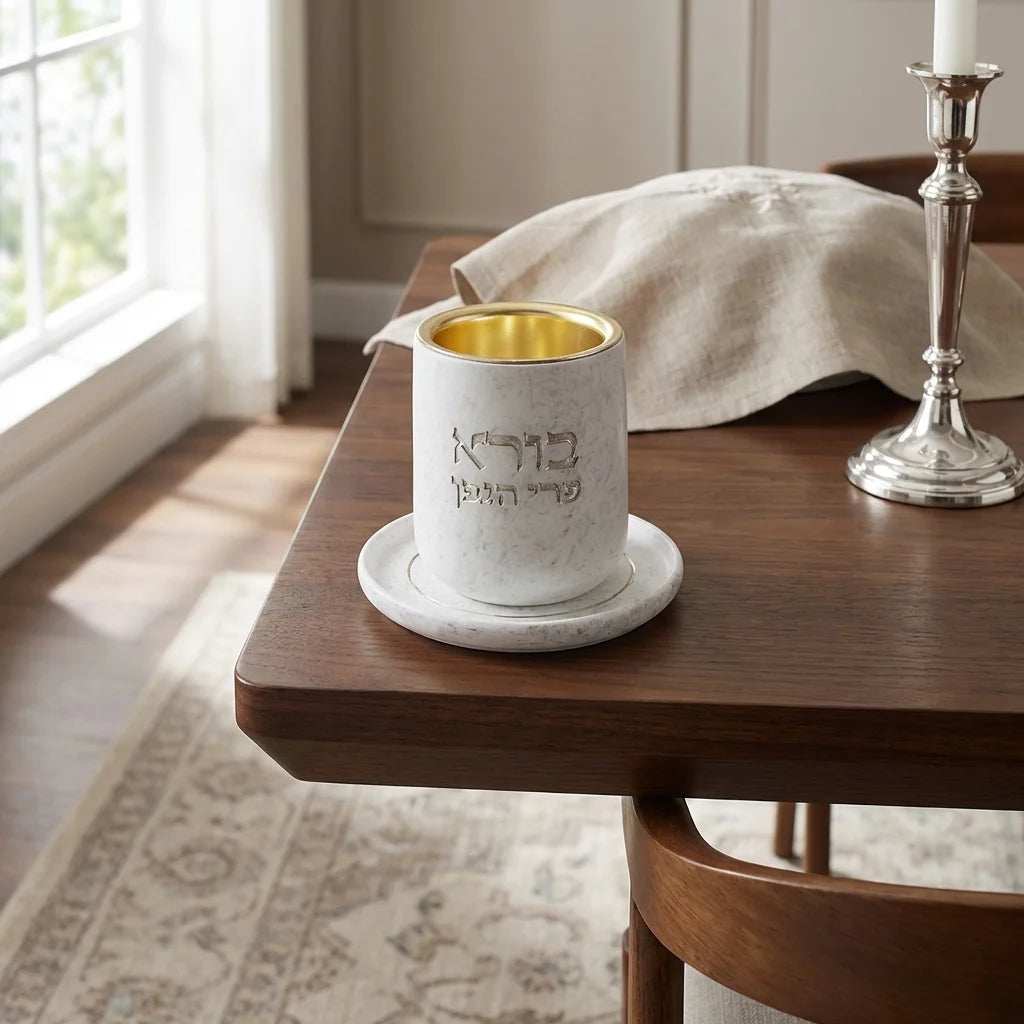 Kiddush Cup with Saucer - Modern Stone Finish