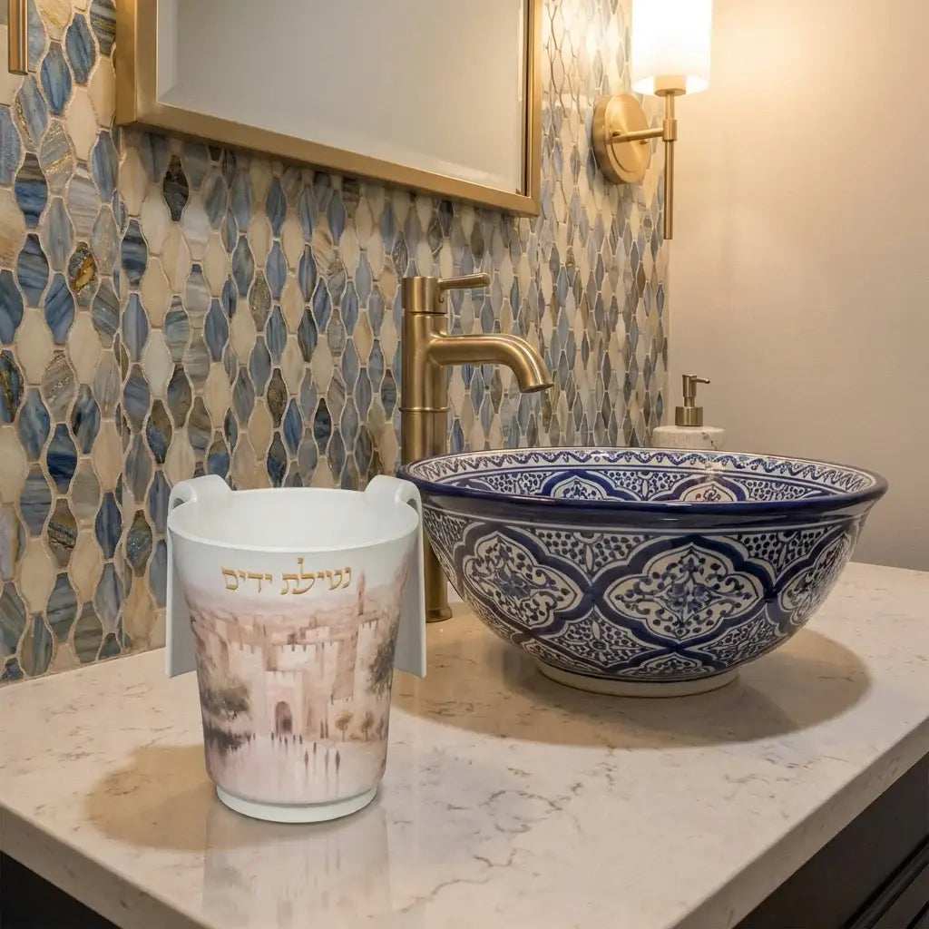 Netilat Yadayim Washing Cup - Bamboo with Jerusalem Design