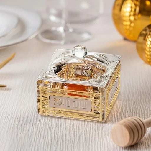 Honey Dish for Rosh Hashanah with Gold Plaque - Luxury Crystal