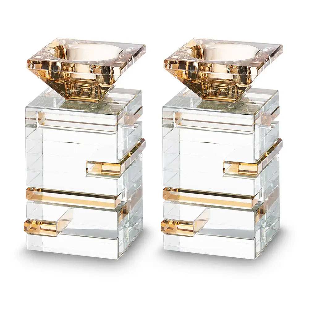 Crystal Candlesticks - Clear & Gold Luxury Shabbat Set