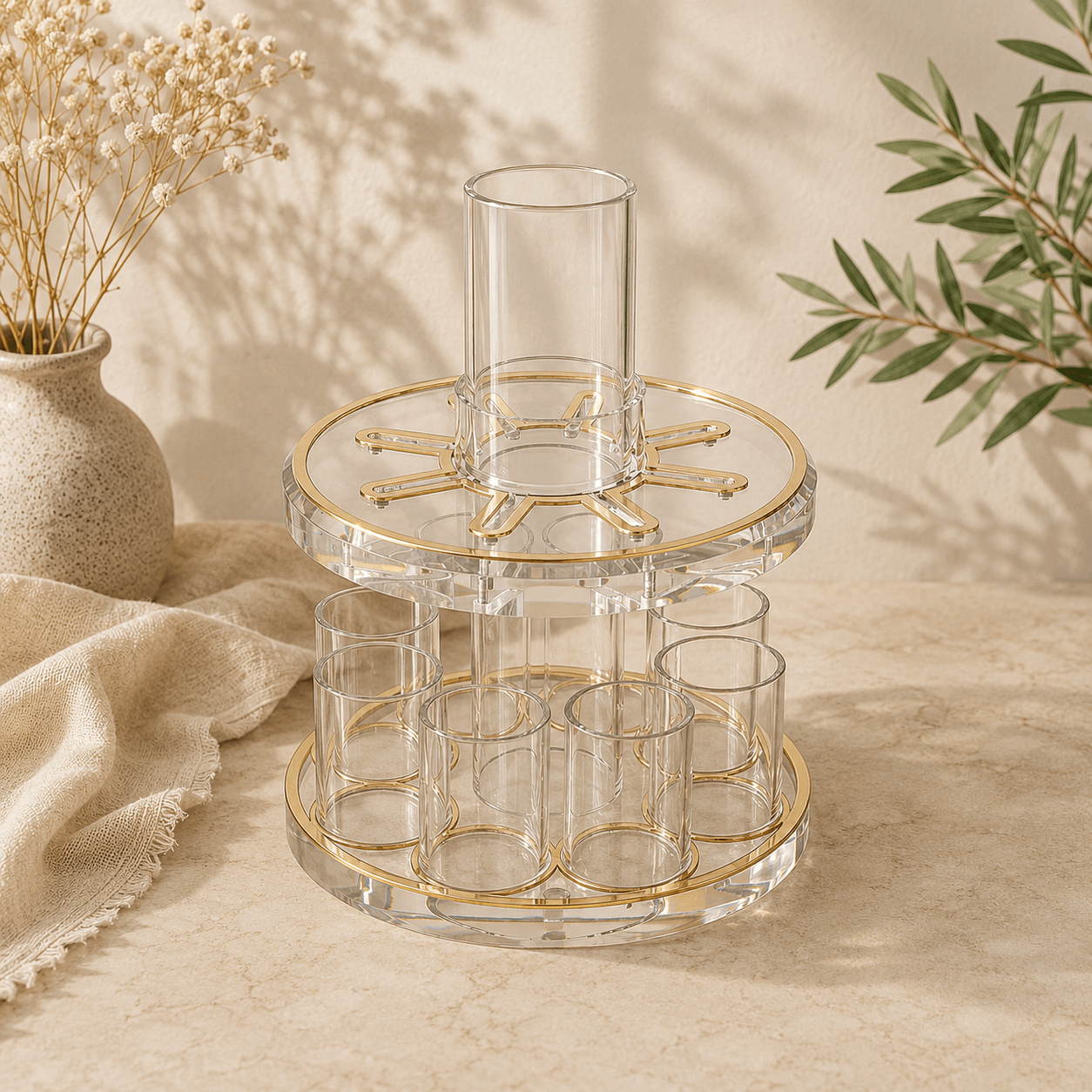 Acrylic Wine Distributor Set with 8 Cups - Gold Edition