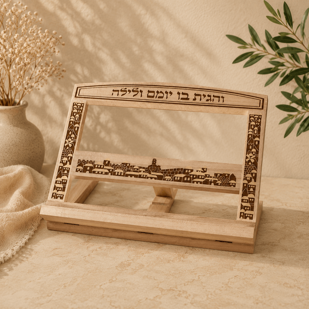 Wooden Tabletop Shtender - Jerusalem Design